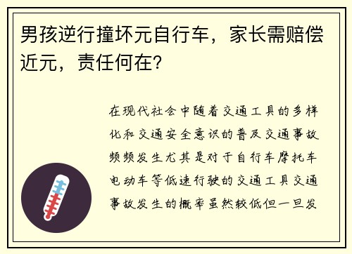 男孩逆行撞坏元自行车，家长需赔偿近元，责任何在？