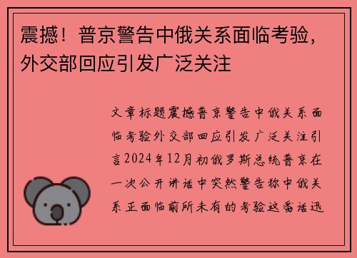 震撼！普京警告中俄关系面临考验，外交部回应引发广泛关注