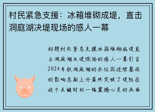 村民紧急支援：冰箱堆砌成堤，直击洞庭湖决堤现场的感人一幕